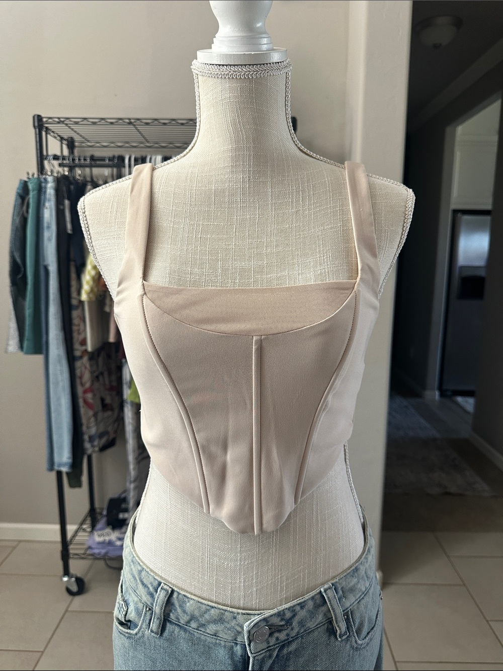 Beige Sculpted Corset Crop Top